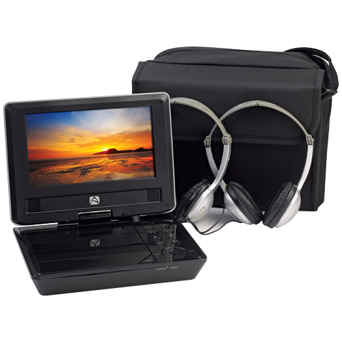D7104PK - 7-inch portable DVD player with car headrest mounting and cabling kit - 4 hour playback time