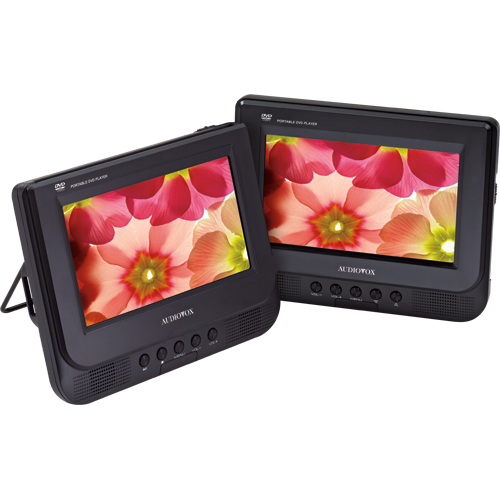D7121ESK - 7 inch dual-screen portable DVD player with headrest mount and carry bag