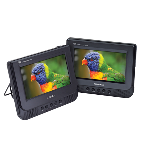 D7121ESK - 7 inch dual-screen portable DVD player with headrest mount and carry bag