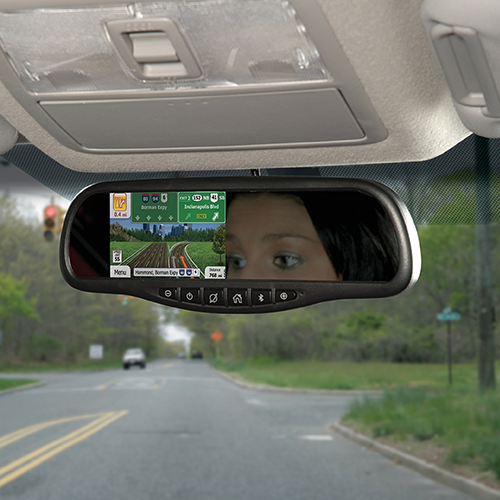 NM100 - Rearview mirror with built-in Navigation, Bluetooth and touch screen controls