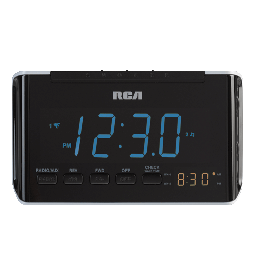 RC46 - Auto time set, dual wake clock radio with 1.4 inch blue display