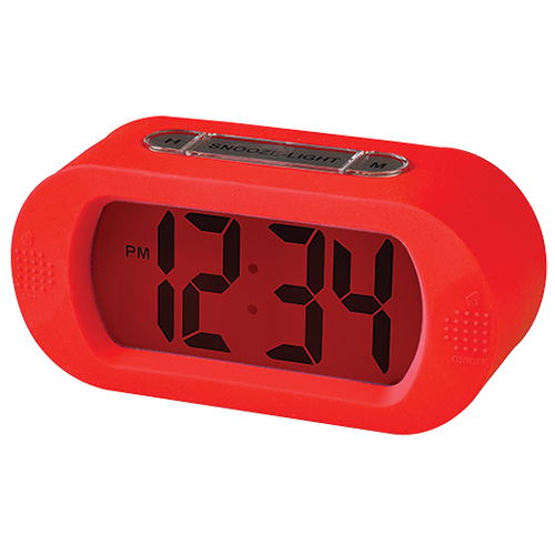 RCD12RDA - Portable Alarm Clock With Durable Silicone Cover - Red
